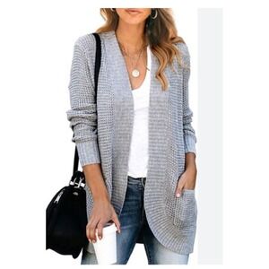 Kirundo Womens Open Front Knit Cardigan Sweater Pockets Casual‎ White XL